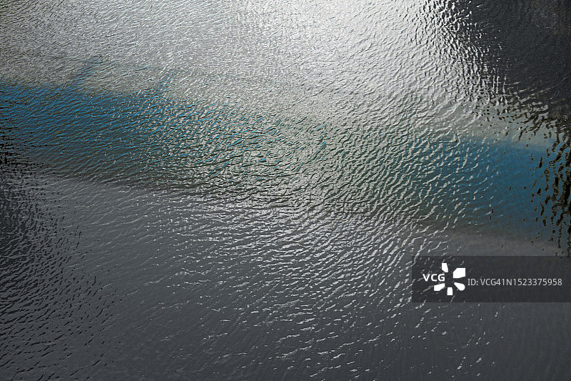 从上面看塞文河的水面，有人行桥的影子图片素材