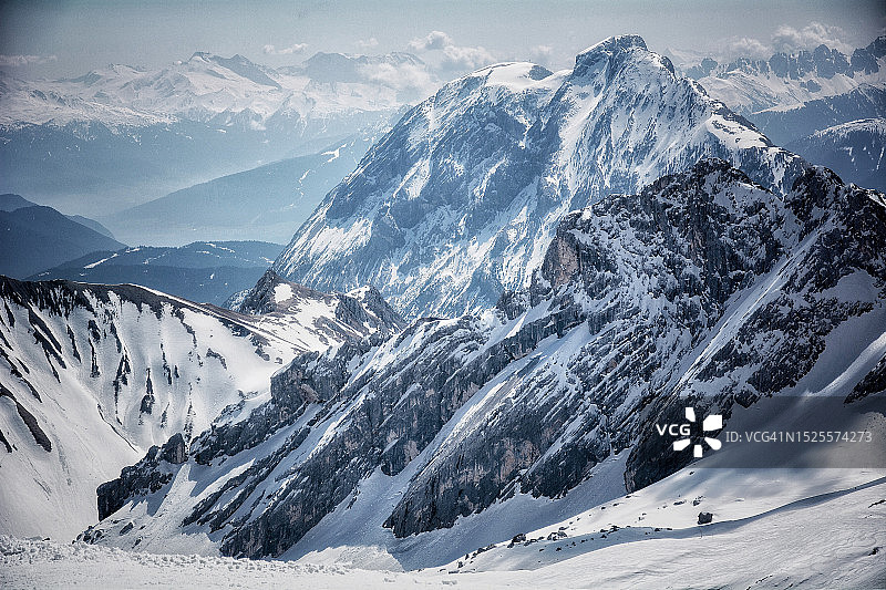 德国巴伐利亚州，白雪皑皑的群山映衬着天空图片素材
