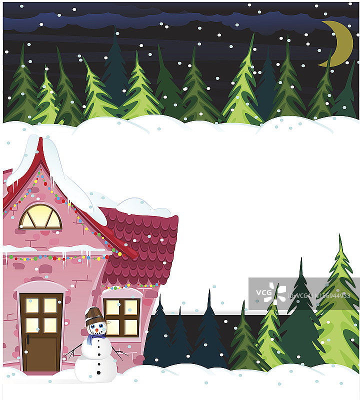 冬天的房子和微笑的雪人图片素材
