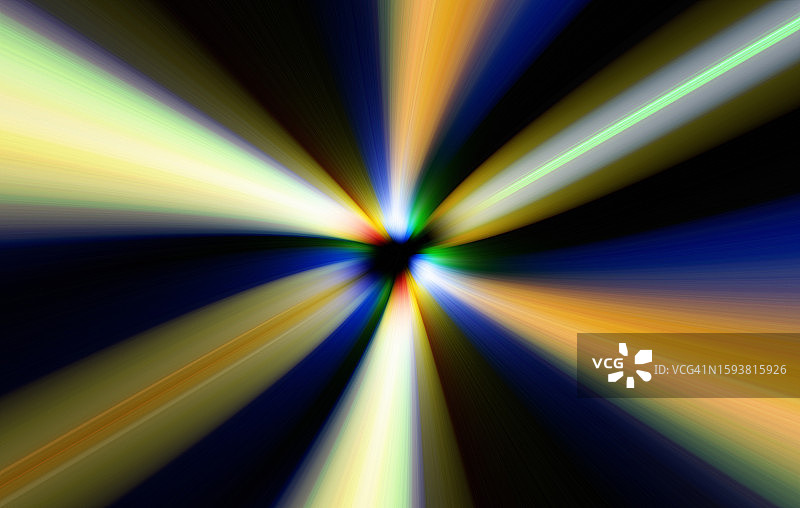 漩涡与橙色和绿色的光走向无限在一个黑色的背景。图片素材