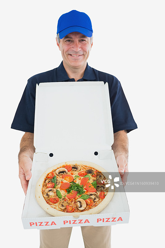 快乐披萨送货员的肖像图片素材