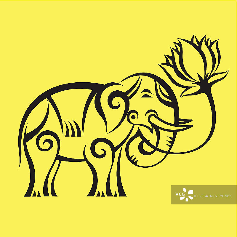 大象与莲花标志-向量标志图片素材