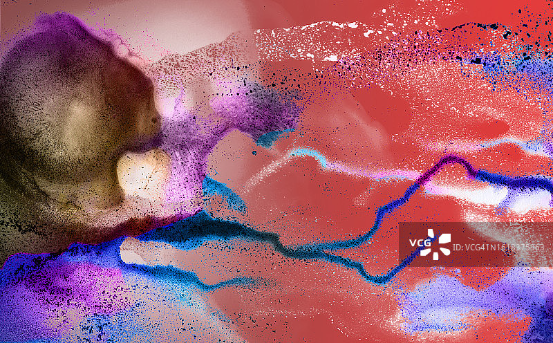 抽象的背景，彩色墨水液体的纹理混合在画布上。图片素材