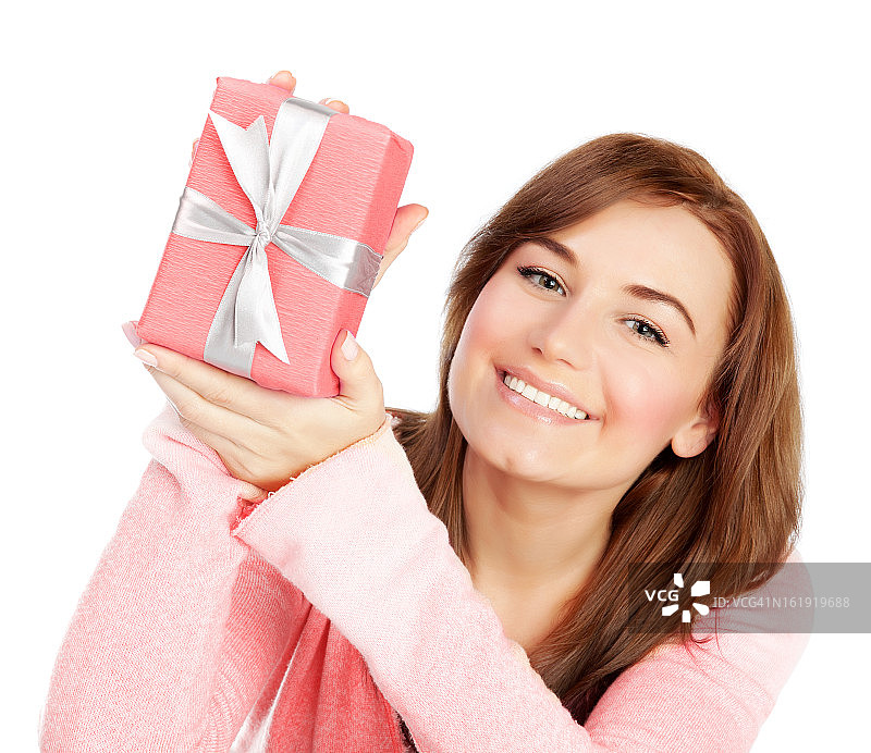 快乐的女性，带着礼物图片素材