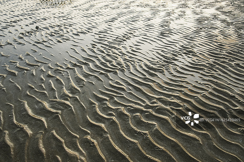 全画幅拍摄在退潮期间在沙滩上的涟漪图片素材