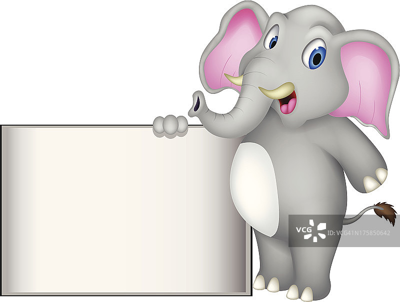 可爱的大象卡通与空白标志图片素材
