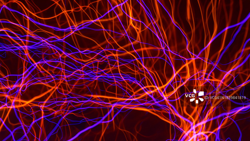 神经网络背景。神经元连接，突触被涂成红色和蓝色图片素材
