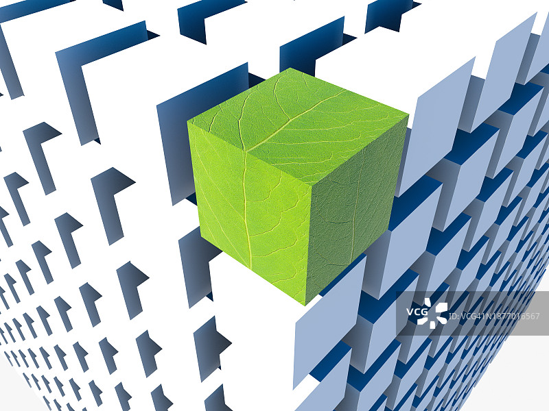 净零绿色选择，在组立方体边缘的绿色立方体的三维插图图片素材