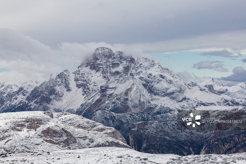 白雪皑皑的群山映衬着天空的美景图片素材