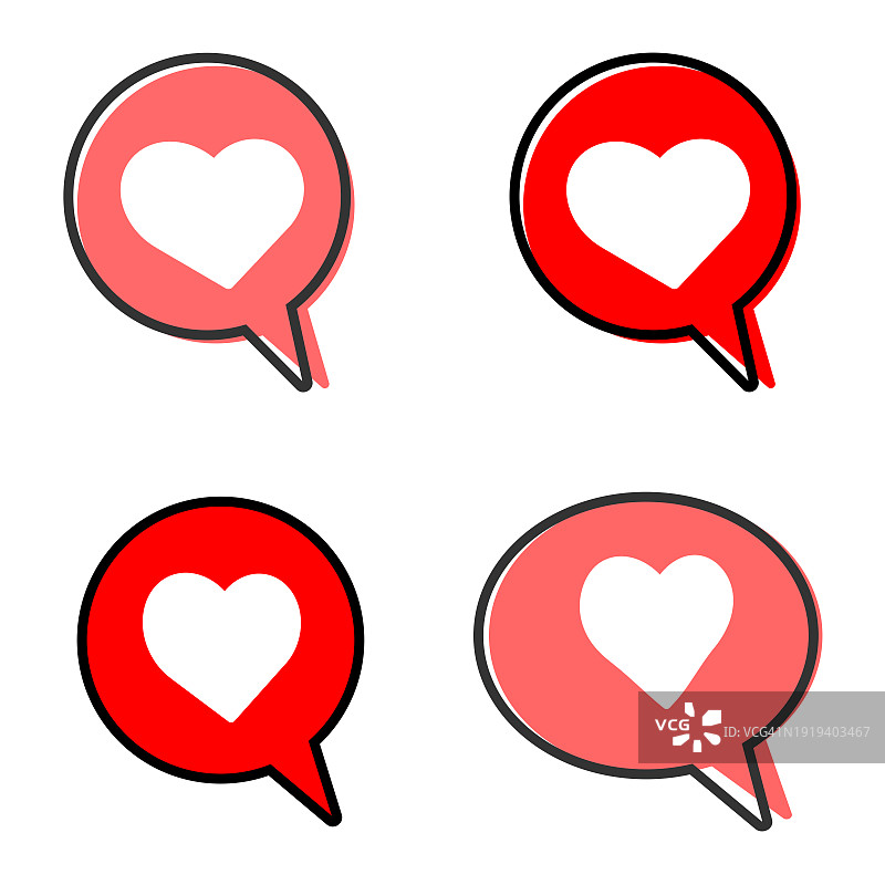 一套心在一个红色的演讲泡沫，爱的图标，爱的情感，情人节的图标，矢量图片素材