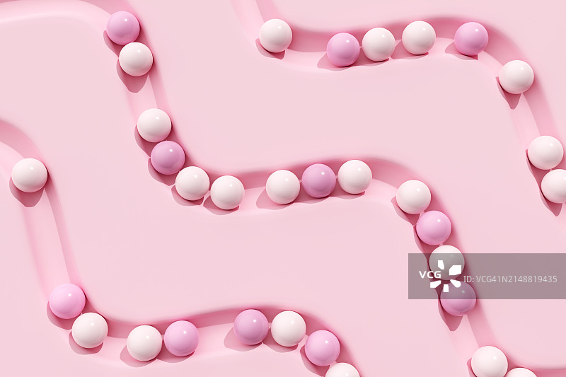 抽象3D概念背景。淡粉色和白色的球体，球在滚动。几何组成。设计元素。图片素材