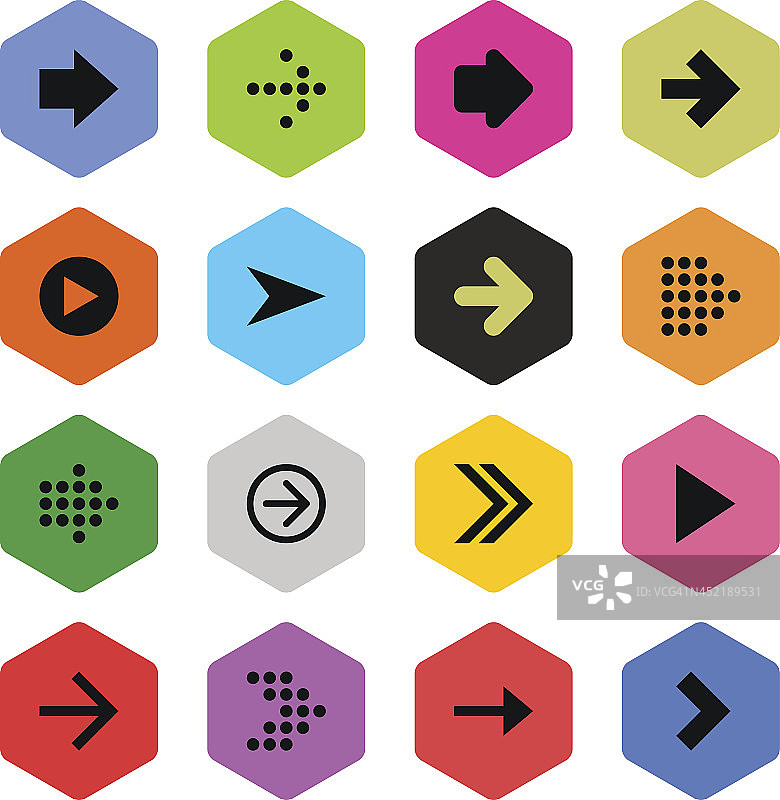 箭头标志颜色六角形按钮简单图标平淡的风格图片素材