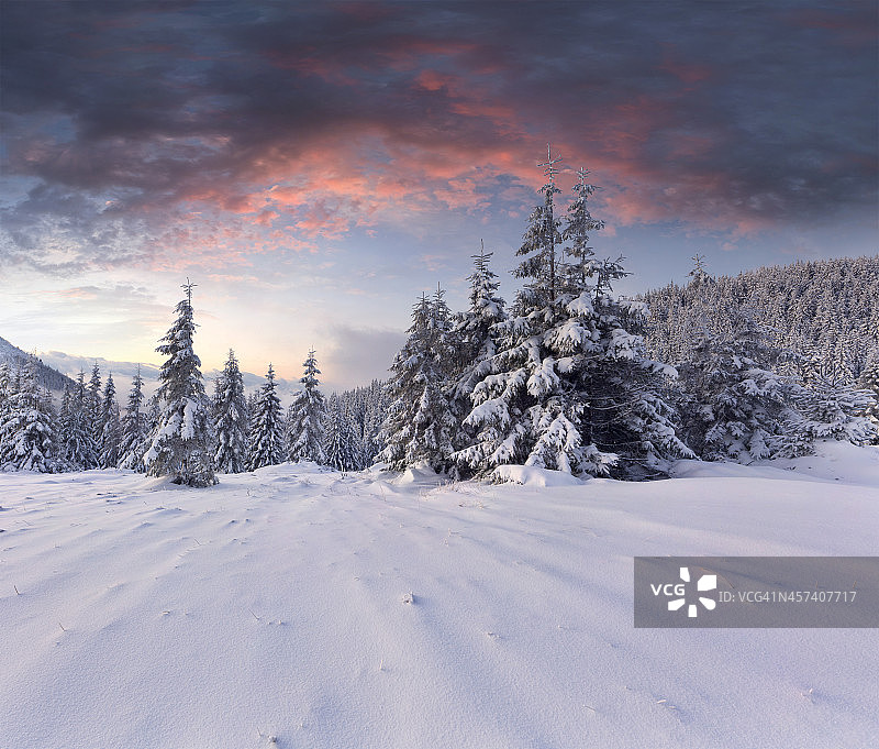 美丽的冬季风景在山上。图片素材