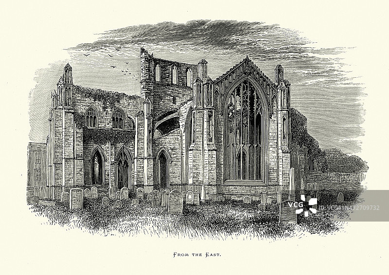 麦罗斯修道院，罗克斯堡郡，苏格兰图片素材