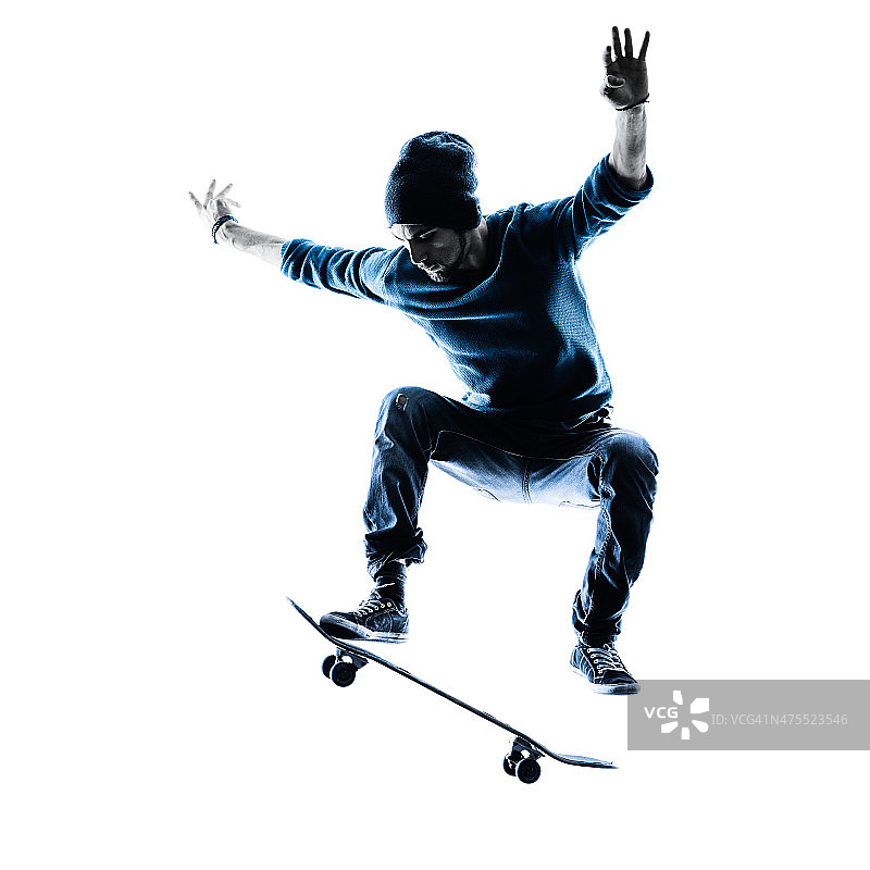 滑板男子滑板剪影图片素材