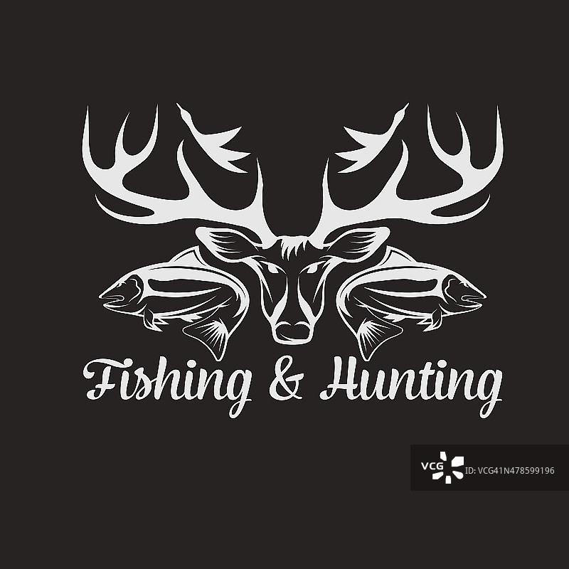 狩猎和捕鱼复古纹章矢量设计模板图片素材
