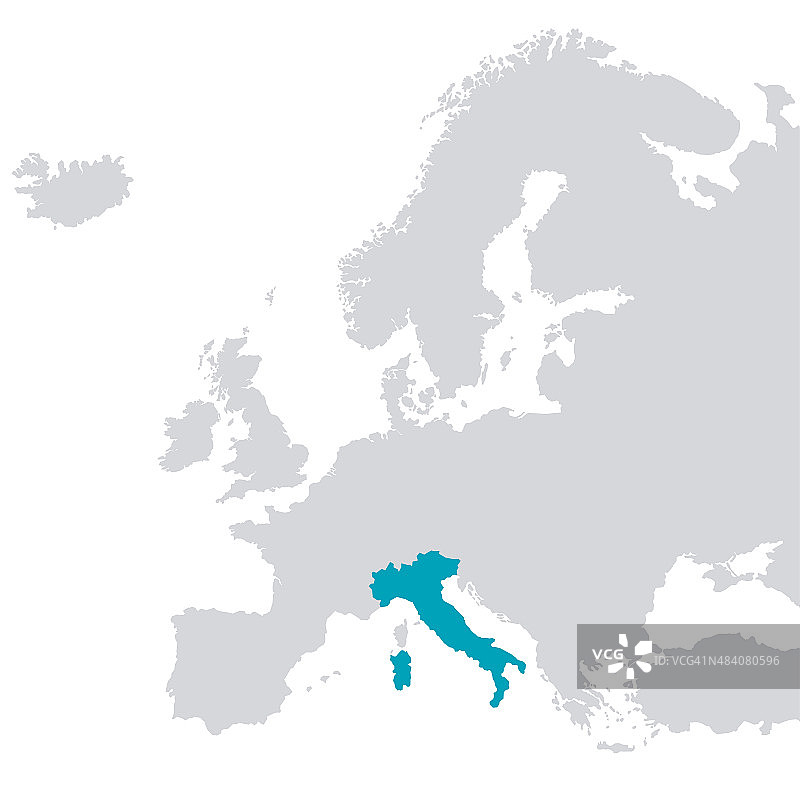 欧洲大纲地图与意大利为蓝色图片素材