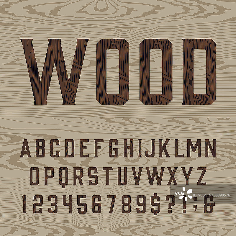 木制复古字母矢量字体。图片素材