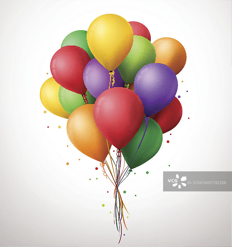 彩色的一束生日气球为聚会和庆祝飞行图片素材