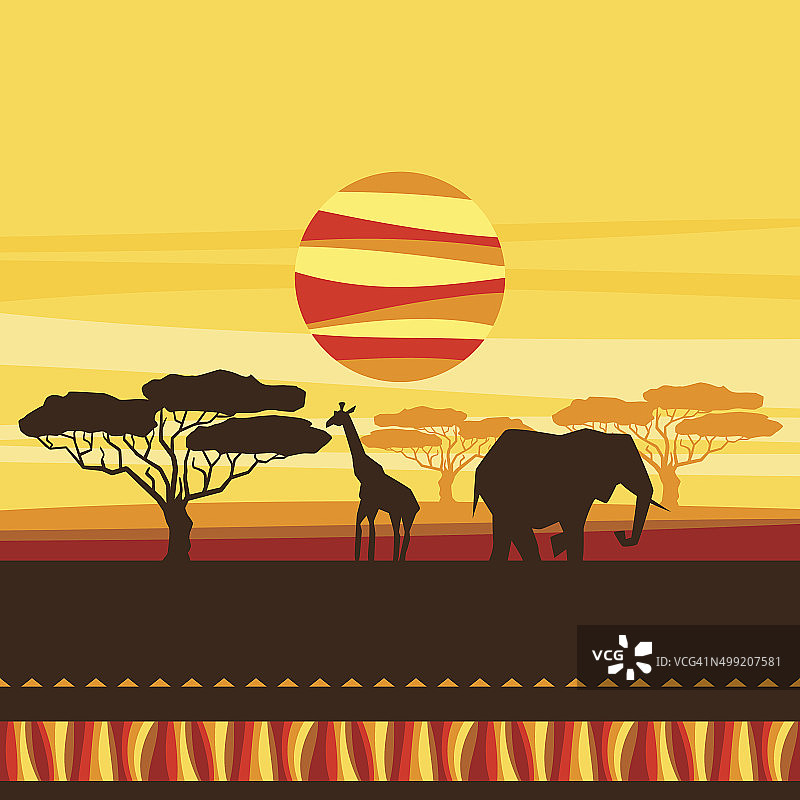 非洲民族背景与草原插图。图片素材