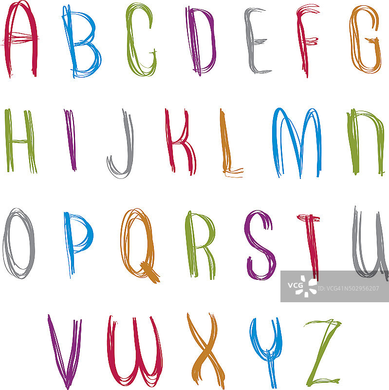 手写新鲜矢量字体，绘制字母集图片素材