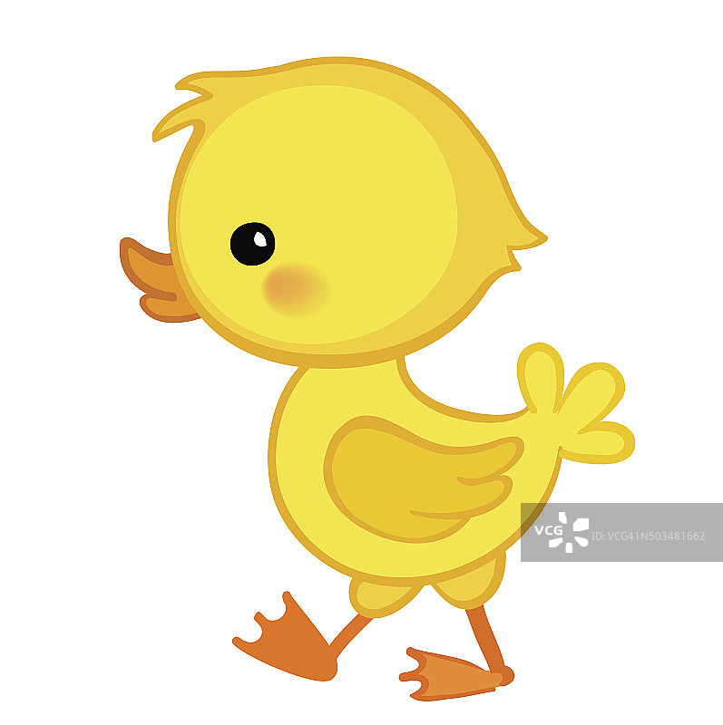 可爱的卡通小鸭子的侧面描绘。矢量插图。图片素材