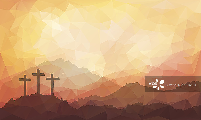 复活节场景与十字架。耶稣基督。水彩矢量图图片素材