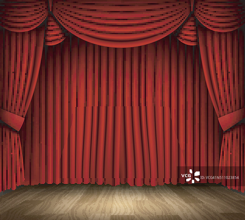 古典剧场的红色窗帘，木地板图片素材