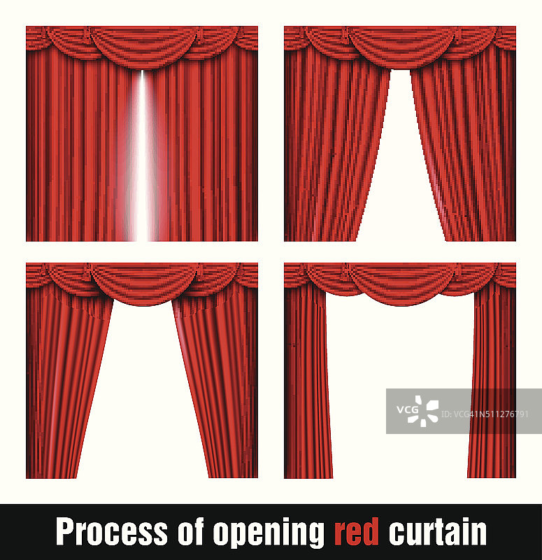 打开红色窗帘的过程图片素材