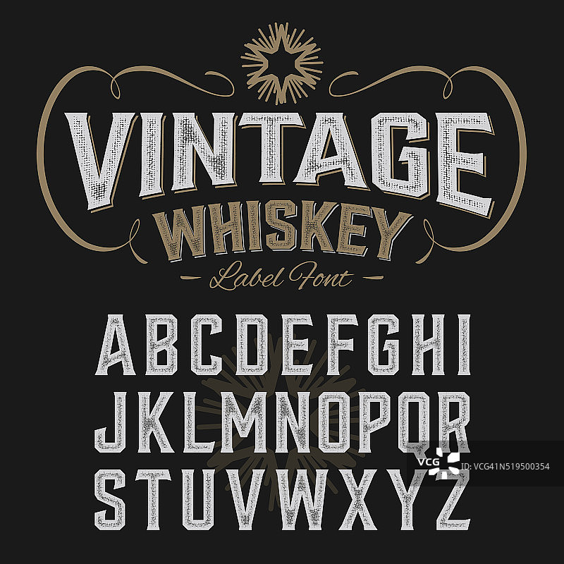 复古威士忌标签字体与样品设计图片素材