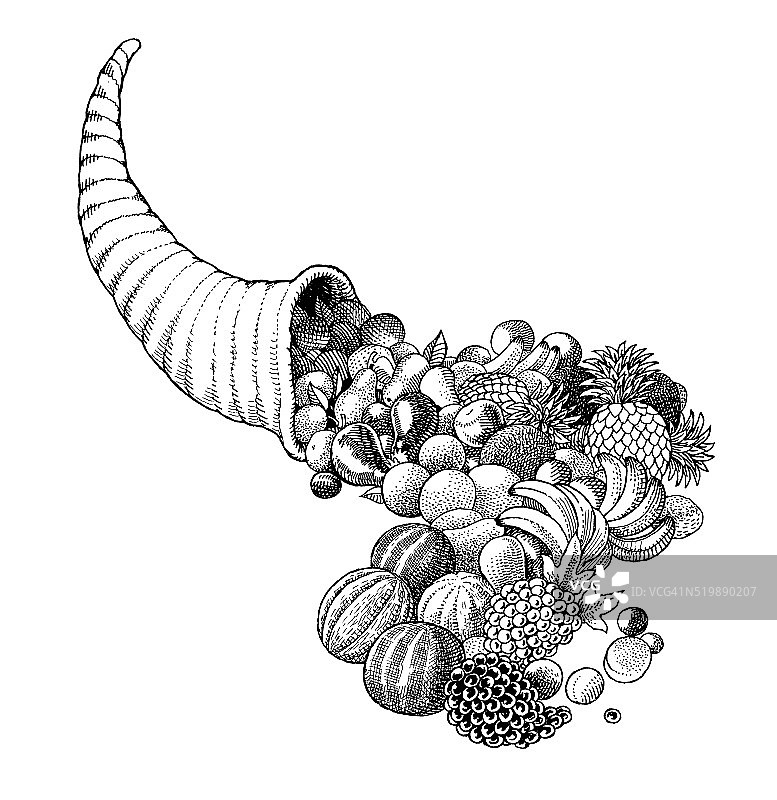 丰富角或角的阿玛尔西亚黑白插图图片素材