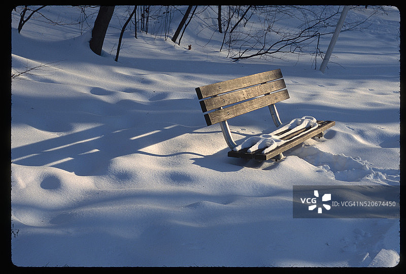 被雪包围的公园长椅图片素材