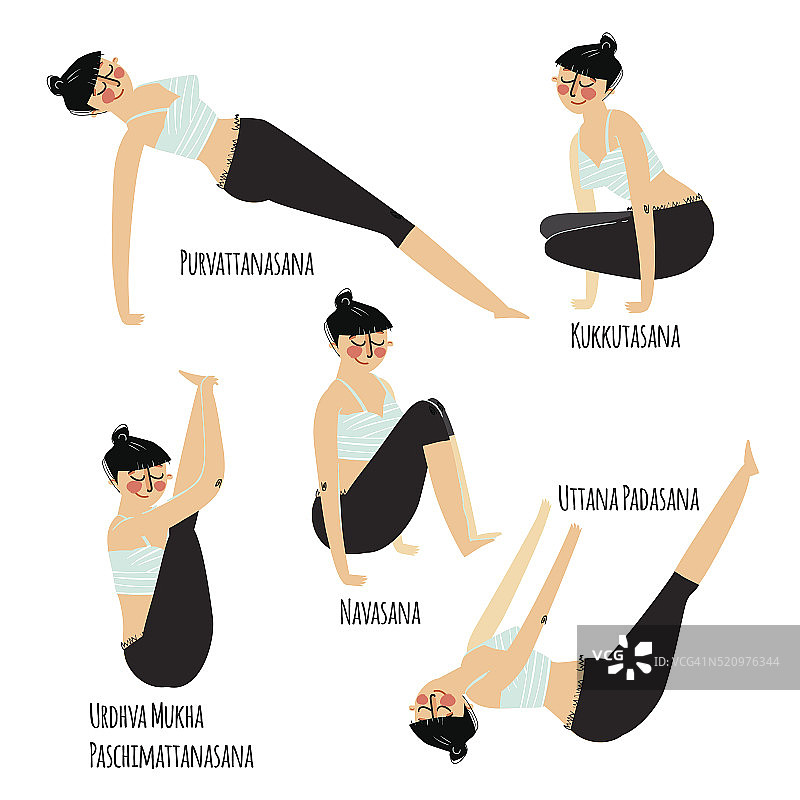 配以美女锻炼各种不同瑜伽姿势的训练图片素材