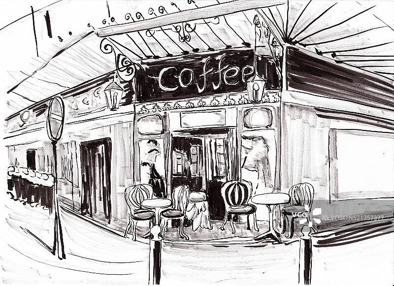 手绘巴黎咖啡店图片素材