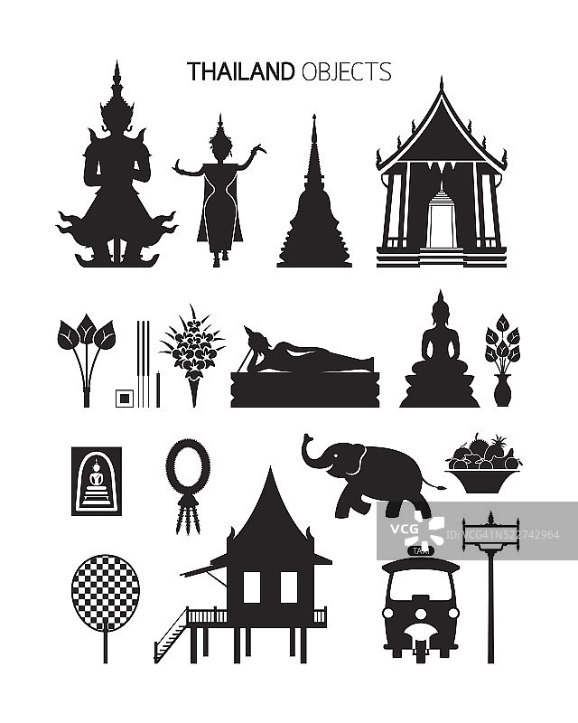泰国文化对象，剪影设置图片素材
