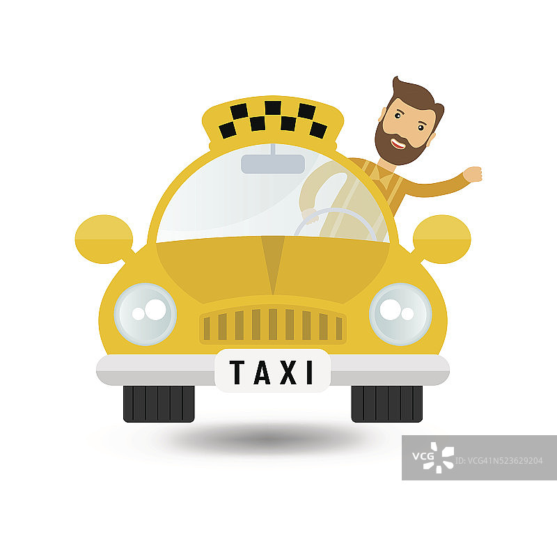 黄色出租车和出租车司机-矢量图标图片素材