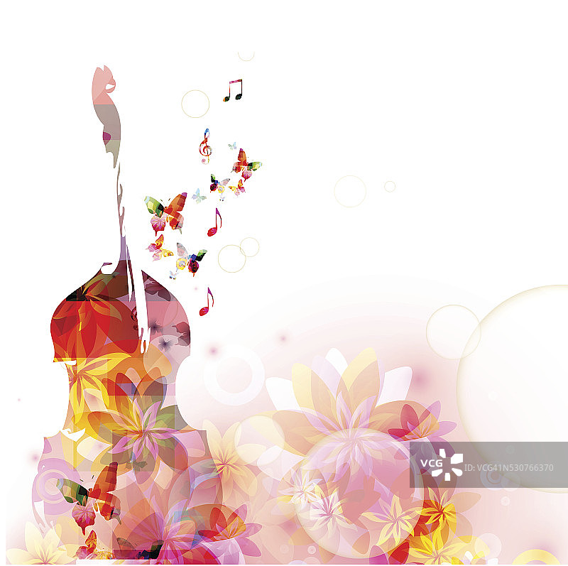 丰富多彩的音乐背景与大提琴和蝴蝶图片素材