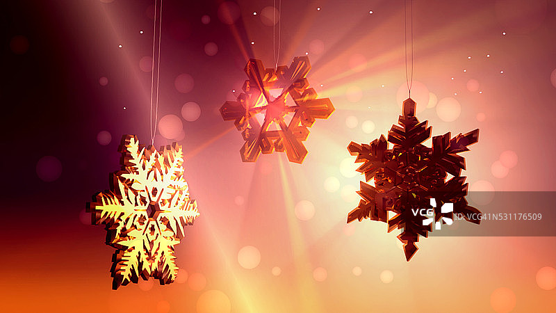 大的雪花和雪花飘浮，抽象的圣诞背景。图片素材