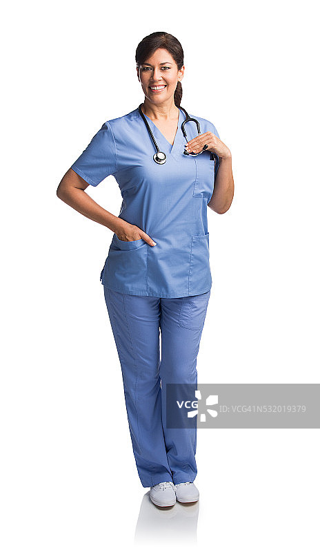 一个女护士的肖像与听诊器图片素材