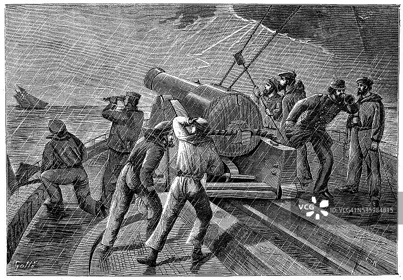 古插图的美国和英国船战斗冲突图片素材
