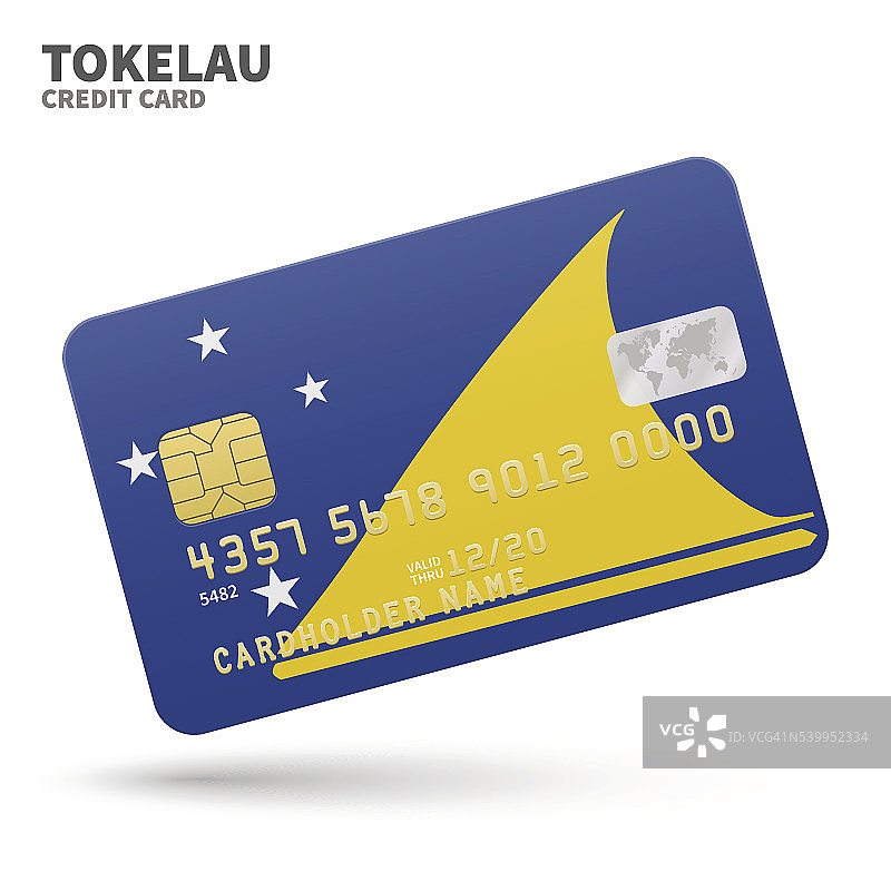 信用卡与托克劳旗帜背景的银行，介绍和图片素材