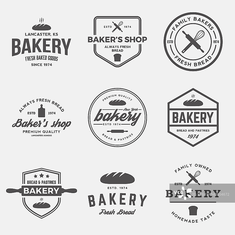 向量套面包标签，徽章和设计元素图片素材