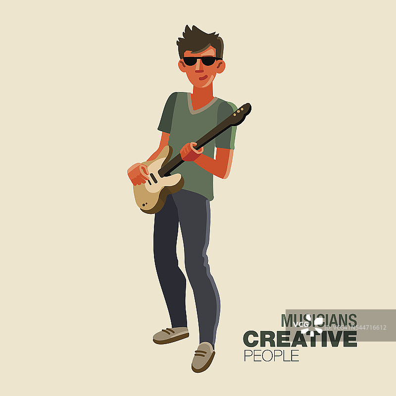 年轻的吉他手用电吉他演奏。有创造力的人图片素材