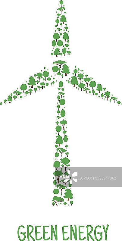 风力涡轮机符号由绿树组成图片素材