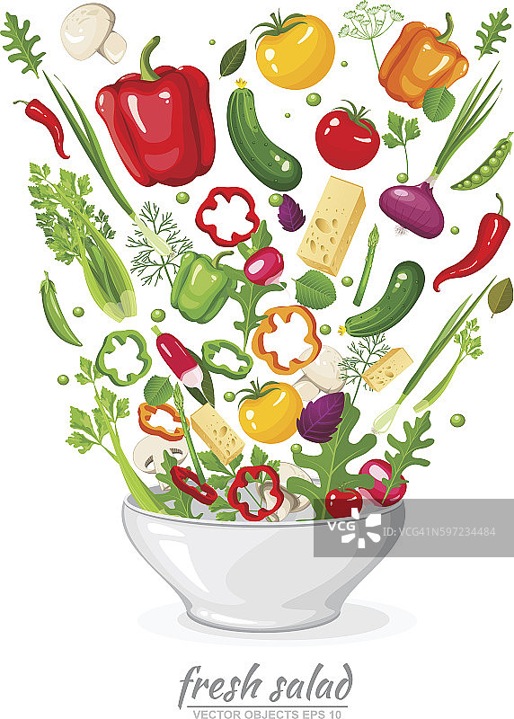 新鲜，成熟，美味的蔬菜在素食沙拉图片素材