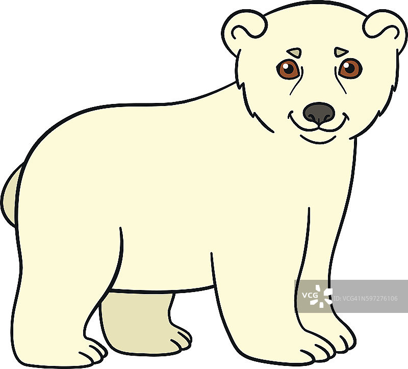 卡通动物。可爱的小北极熊宝宝笑了。图片素材