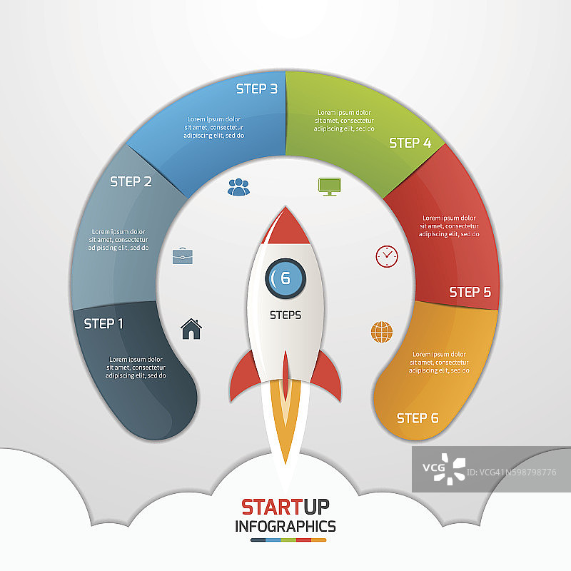 创业圈信息图模板与火箭6步图片素材