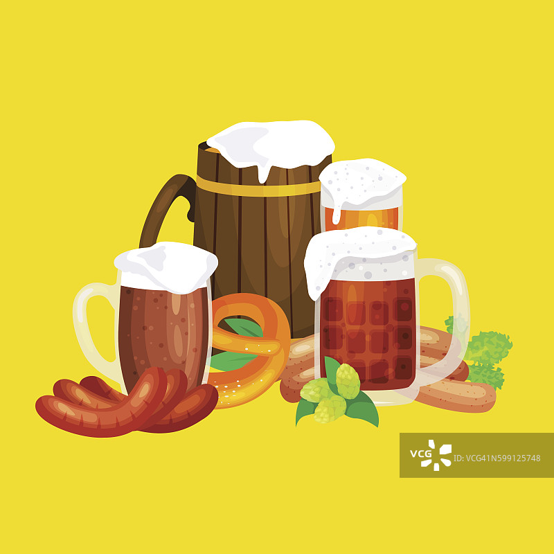 啤酒节庆祝复古风格的标签，徽章和标志图片素材