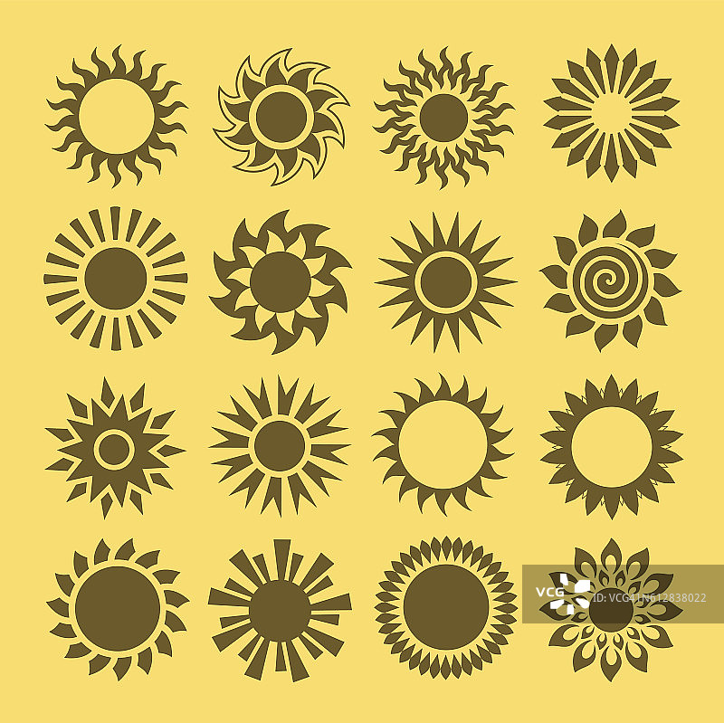 一套简单的太阳图标。向量夏季符号集合图片素材