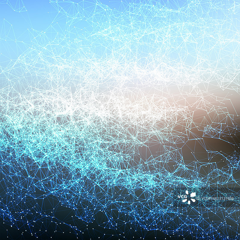 抽象多边形网格空间未来的背景。发光粒子的爆炸图片素材